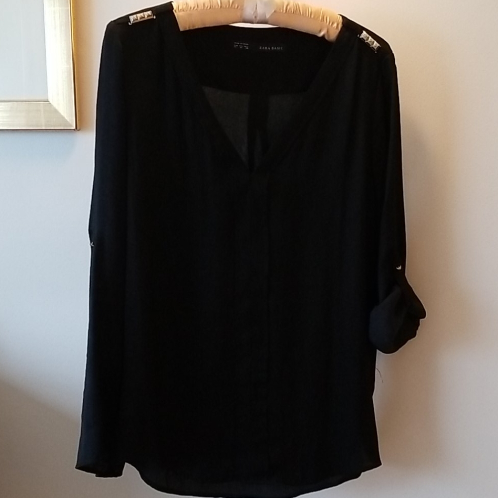 Zara Basic Black V Neck Silk Top...NWOT